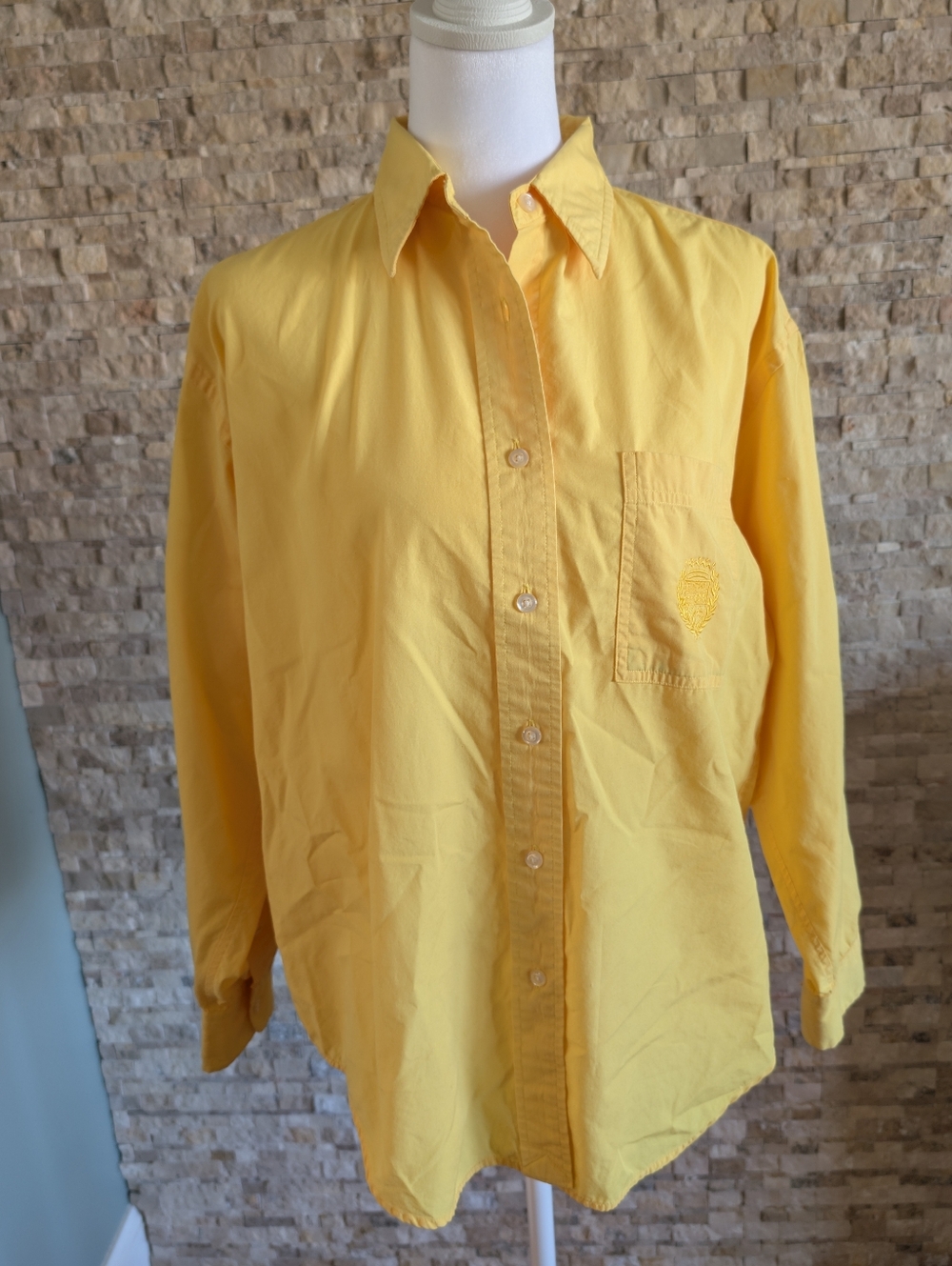Vintage GENERRA Yellow Oxford Button Down Shirt Cotton Embroidered Crest Medium